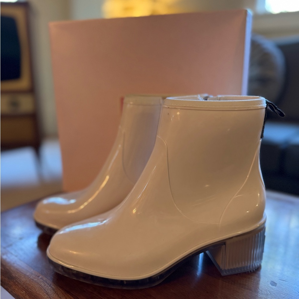 kate spade Cream Patent Ankle Booties with Low Block Heel